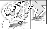 Un Espurr utilizando Fuerza Psíquica/Psíquico para levantar Flaaffy de Juri.