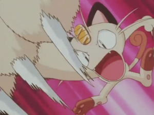 Meowth usando golpes furia.