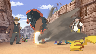 Mudsdale de un cazador usando bofetón lodo.