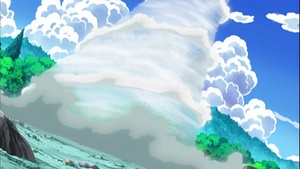 Snivy siendo atacada por tornado.