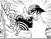 Poliwhirl de Red/Rojo usando pistola agua.