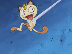 Meowth usando Golpes Furia.