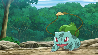 Bulbasaur de Ash usando látigo cepa.