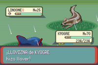 Kyogre activando llovizna en la tercera generación.