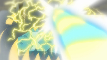Gigavoltio destructor de Pikachu y Zeraora en un flashback del EP1044.