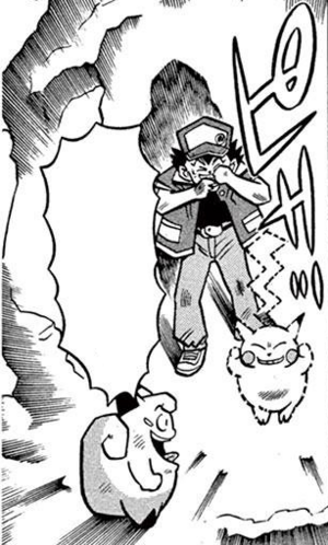 Pikachu usando destello en la Cueva Diglett.