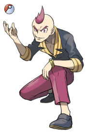 Ilustración de Sixto, miembro del Alto Mando de la Liga Pokémon.