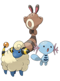 Ilustraciones de varios Pokémon, Sentret, Mareep y Wooper.