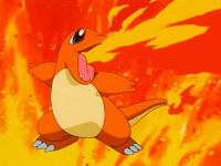 Charmander usando Lanzallamas.