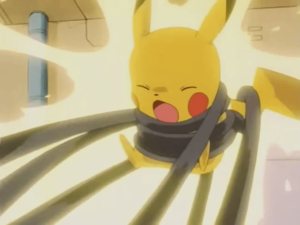 Pikachu usando Impactrueno/Rayo.