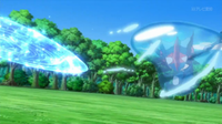 Greninja Ash usando shuriken de agua.