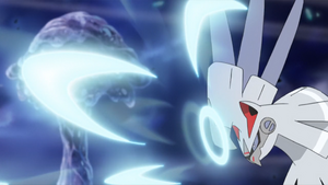 Silvally de Gladion/Gladio usando tajo aéreo siendo de tipo acero.