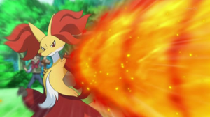 Delphox usando lanzallamas.