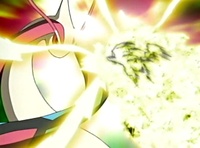 Pikachu usando placaje eléctrico contra Milotic.