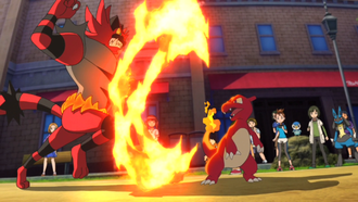 Incineroar usando colmillo ígneo.