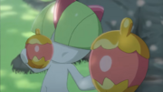 El Ralts de Yugo entregandole una baya ispero en TOON19.