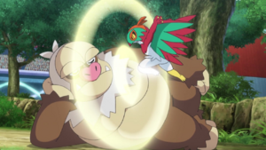 Hawlucha de Ash usando patada salto alta.