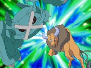 Tauros de Ash usando Ataque de Cuerno/Cornada.