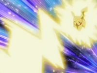 Pikachu de Ash usando Impactrueno/Rayo