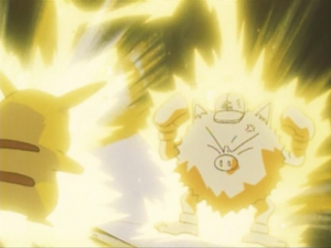 Pikachu de Ash usando impactrueno.