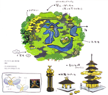 Bocetos de la decoración y del mapa del lugar.
