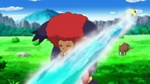 Oshawott de Ash usando pistola agua.