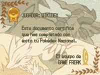 Diploma de Pokédex nacional en Pokémon Negro y Blanco.