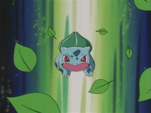 Bulbasaur de Ash usando hoja afilada.