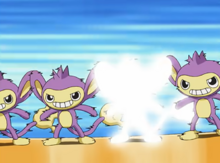 Aipom de Ash usando Multiplicación/Doble Equipo