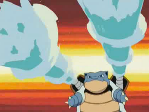Blastoise usando hidrobomba.