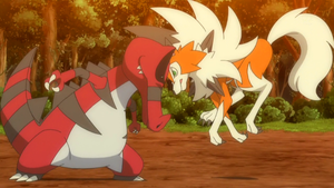 Lycanroc de Ash usando placaje.