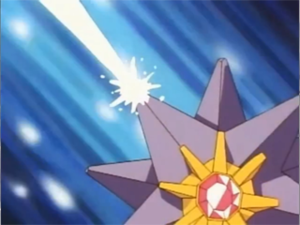 Starmie de Misty usando Chorro de Agua/Pistola Agua.