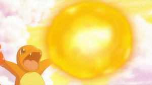 Charmander usando pirotecnia.