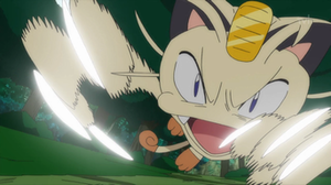 Meowth del Equipo Rocket/Team Rocket usando golpes furia.