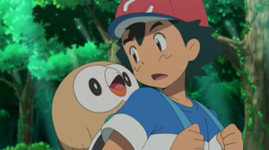 Rowlet en la mochila de Ash.