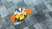 Pikachu confundiendo a Hariyama con ataque rápido...