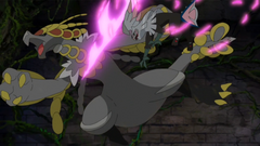 Silvally de Gladion/Gladio usando multiataque de tipo hada.