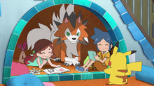 Piko y Nene con los Pokémon de Ash.