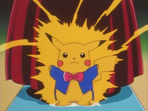 Pikachu de Ash usando impactrueno.