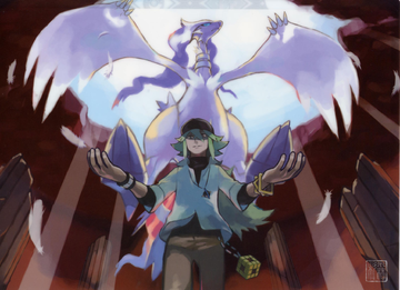 Ilustración de N junto a Reshiram.