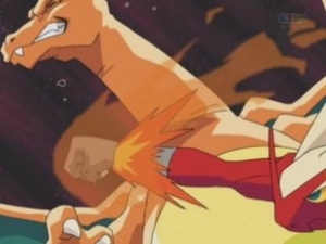 Blaziken usando puño fuego.