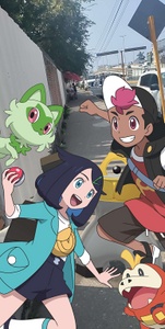 Fuecoco, Rod, Sprigatito y Liko en las fotos/instantáneas