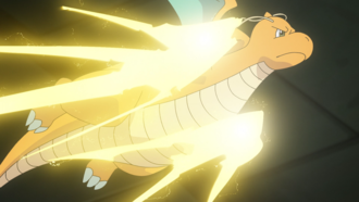 Dragonite de Iris usando puño trueno.