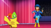 EP1187 Ash y Pikachu con vestimenta de circo.png