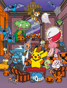 Ilustración de Pokémon con temática de Halloween.
