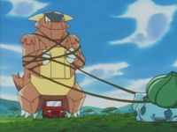 Bulbasaur de Ash usando látigo cepa.
