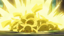 Pikachu salvajes usando rayo.