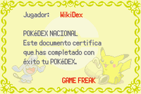 Diploma de Pokédex nacional en Pokémon Rubí, Zafiro y Esmeralda.