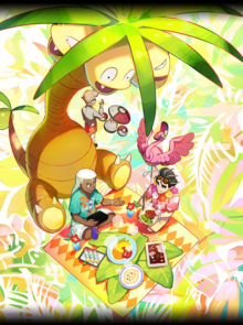 Artwork de Gabriel Oak, Laureano y Cael en Pokémon Masters EX.