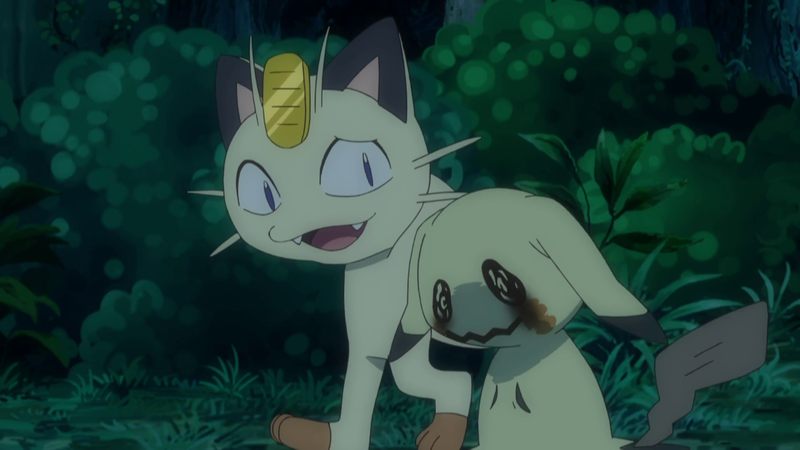 Archivo:EP1089 Meowth intentando animar a Mimikyu.png